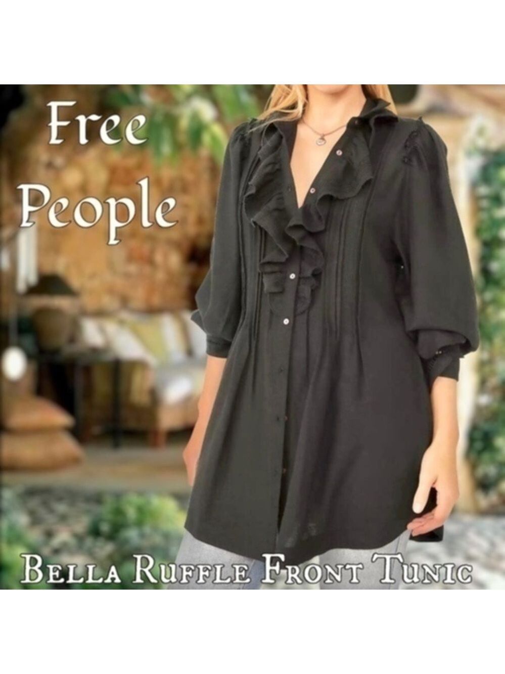 FREE PEOPLE NWT Bella Relaxed Fit Ruffle/Pleat/Crochet DETAILED Tunic Top/XS